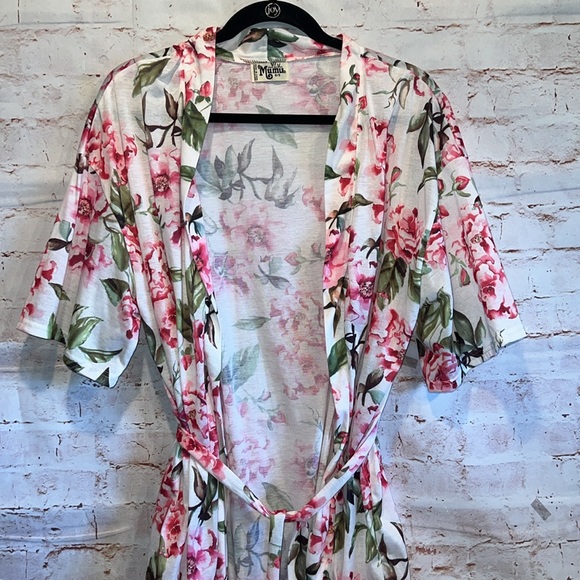 Show Me Your Mumu Robe Womens One Size Pink Floral Short Sleeve Tie Waist Garden - Picture 4 of 9